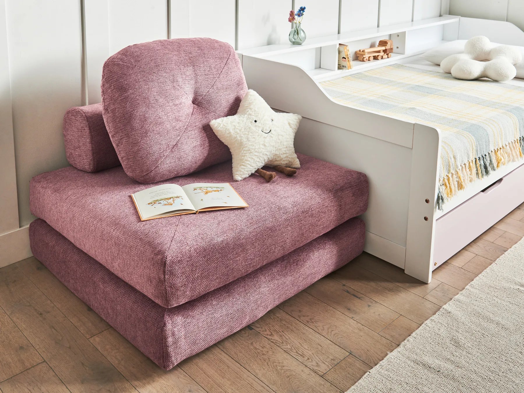 Single Sofa Bed OLDEN Fabric Pink