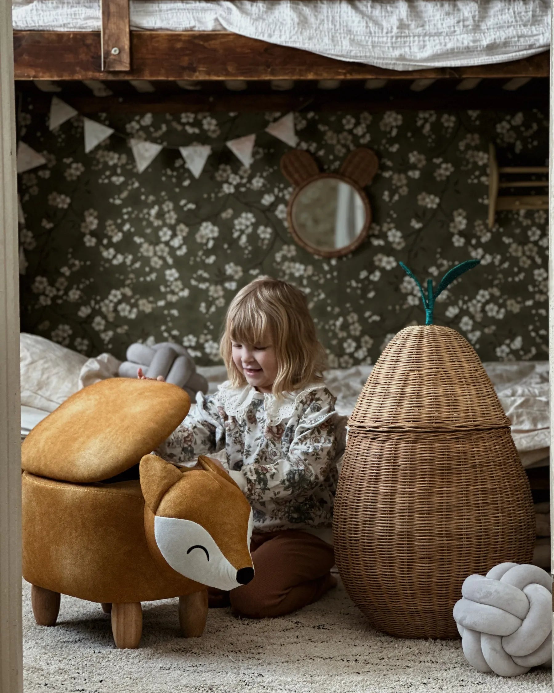 Storage Animal Stool FOX Velvet Orange