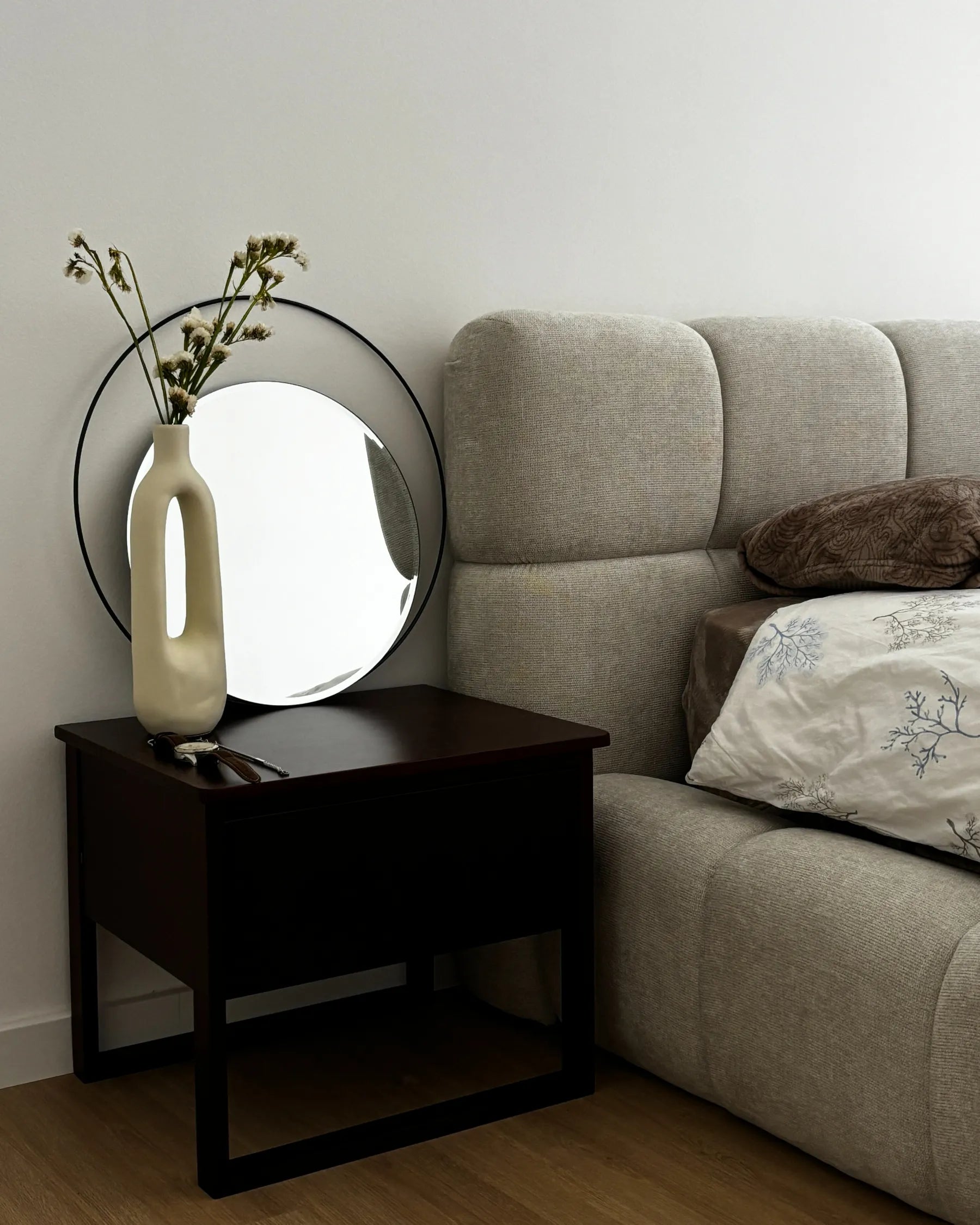 1 Drawer Bedside Table GIULIA Pine Wood Dark Brown