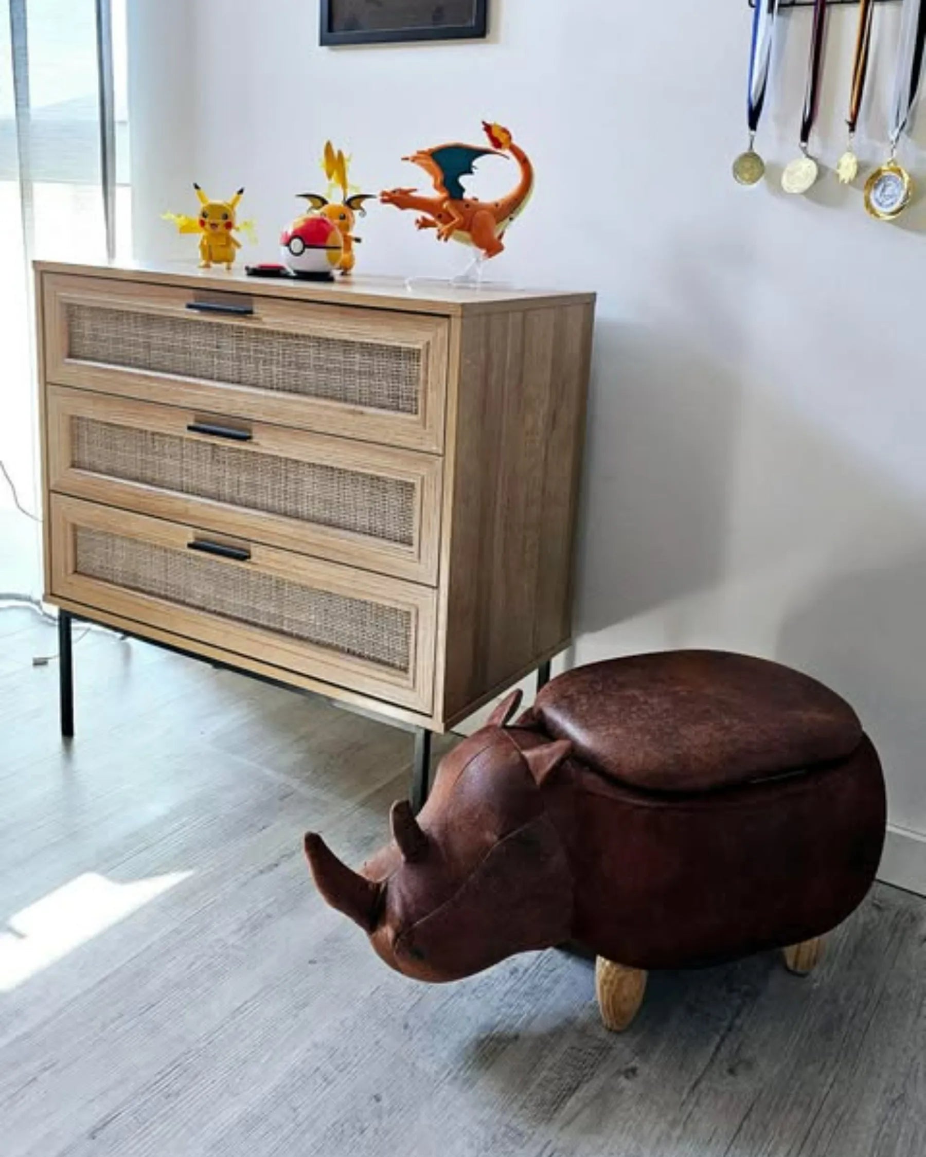 Storage Animal Stool RHINO Faux Leather Light Brown