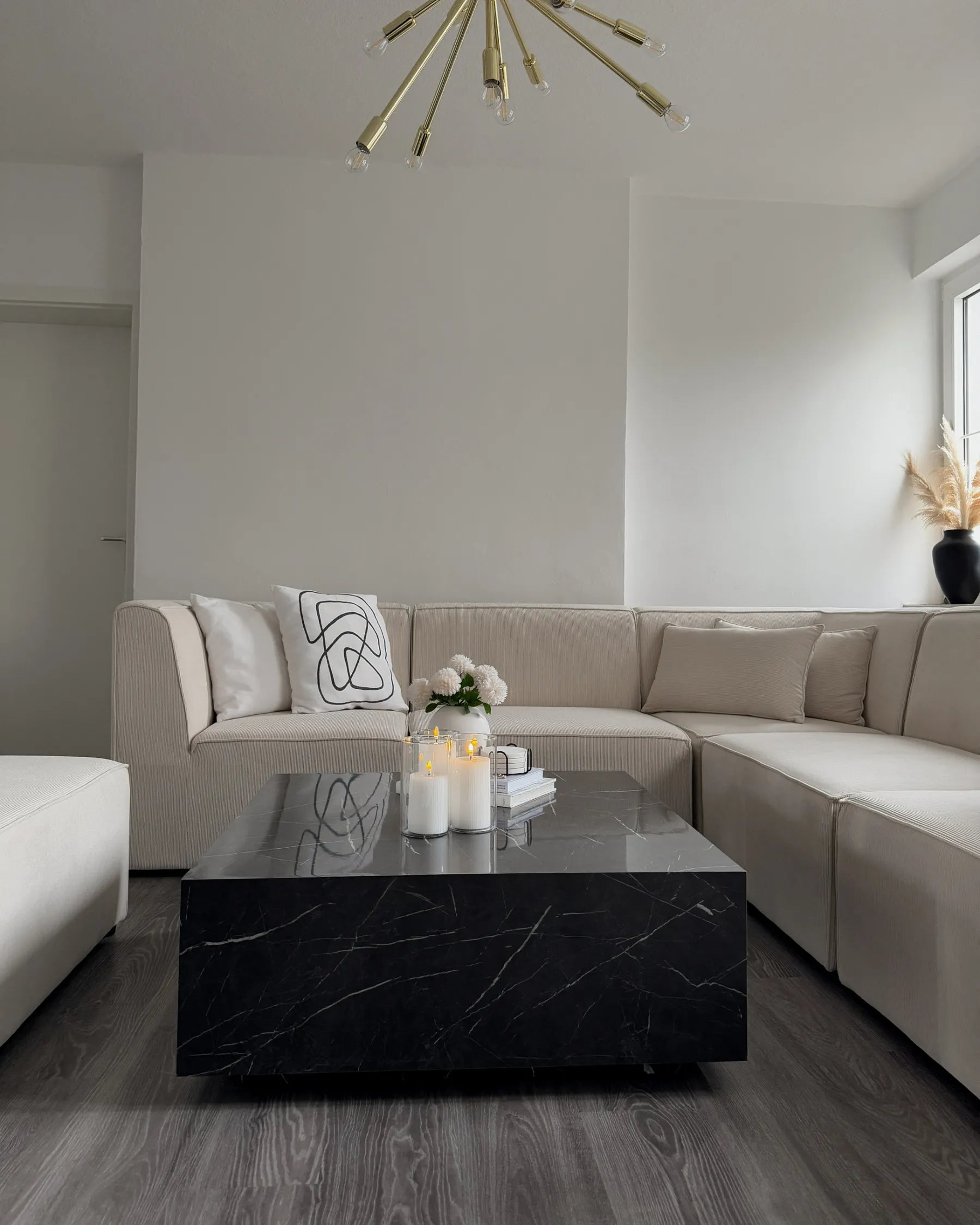 Modular Corner Sofa 5 Seater LEMVIG Corduroy Light Beige with Ottoman Left Hand