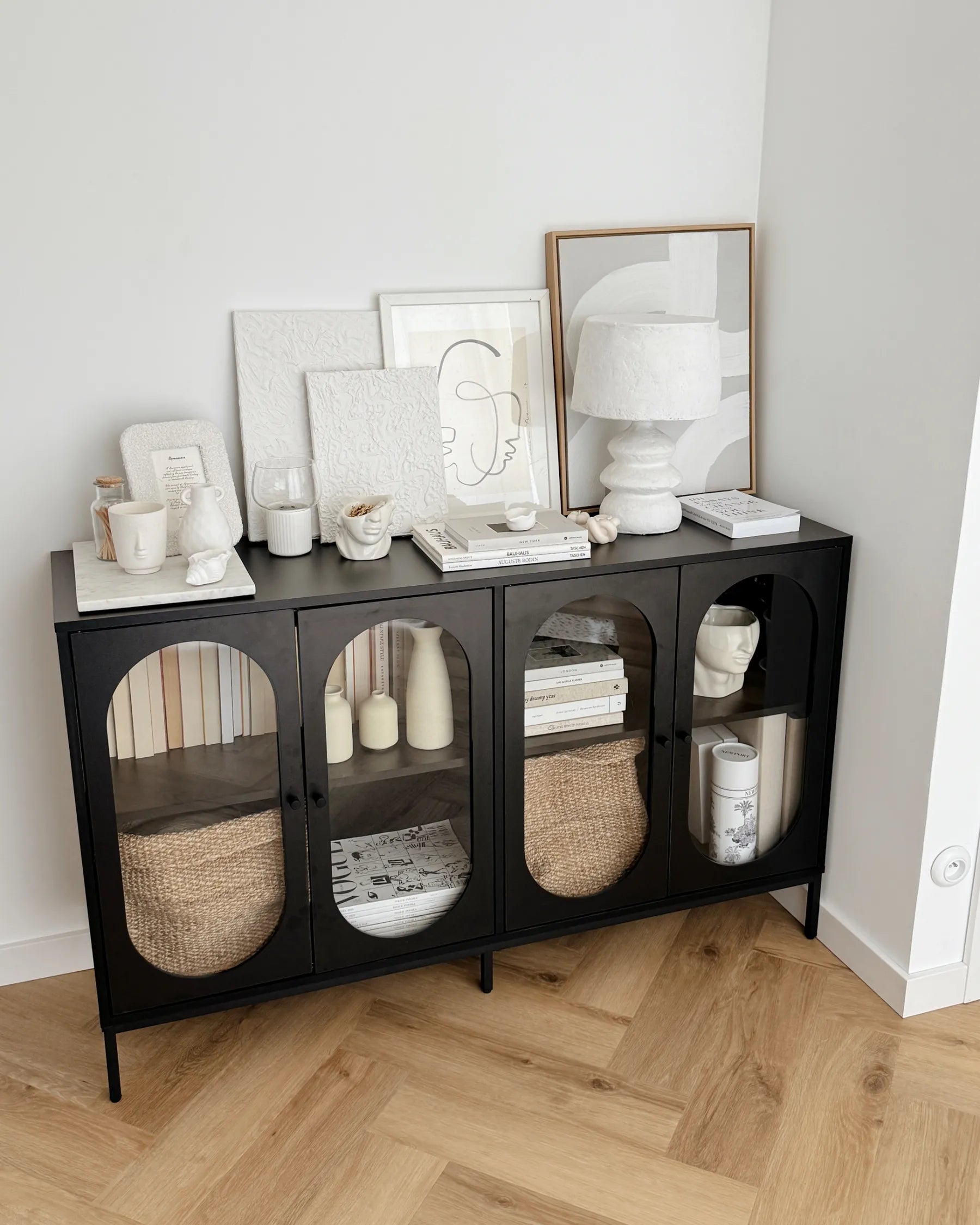 Glass Display Sideboard LANGFORD 137 cm Black