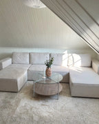 U-Shape Sofa Bed 4 Seater VATNE Fabric Light Beige with Storage