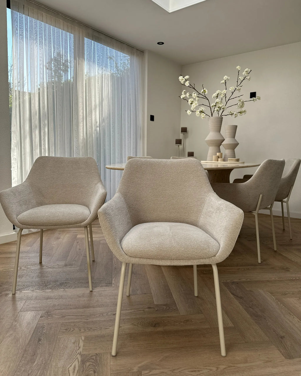 Set of 2 Dining Chairs Chenille Light Beige