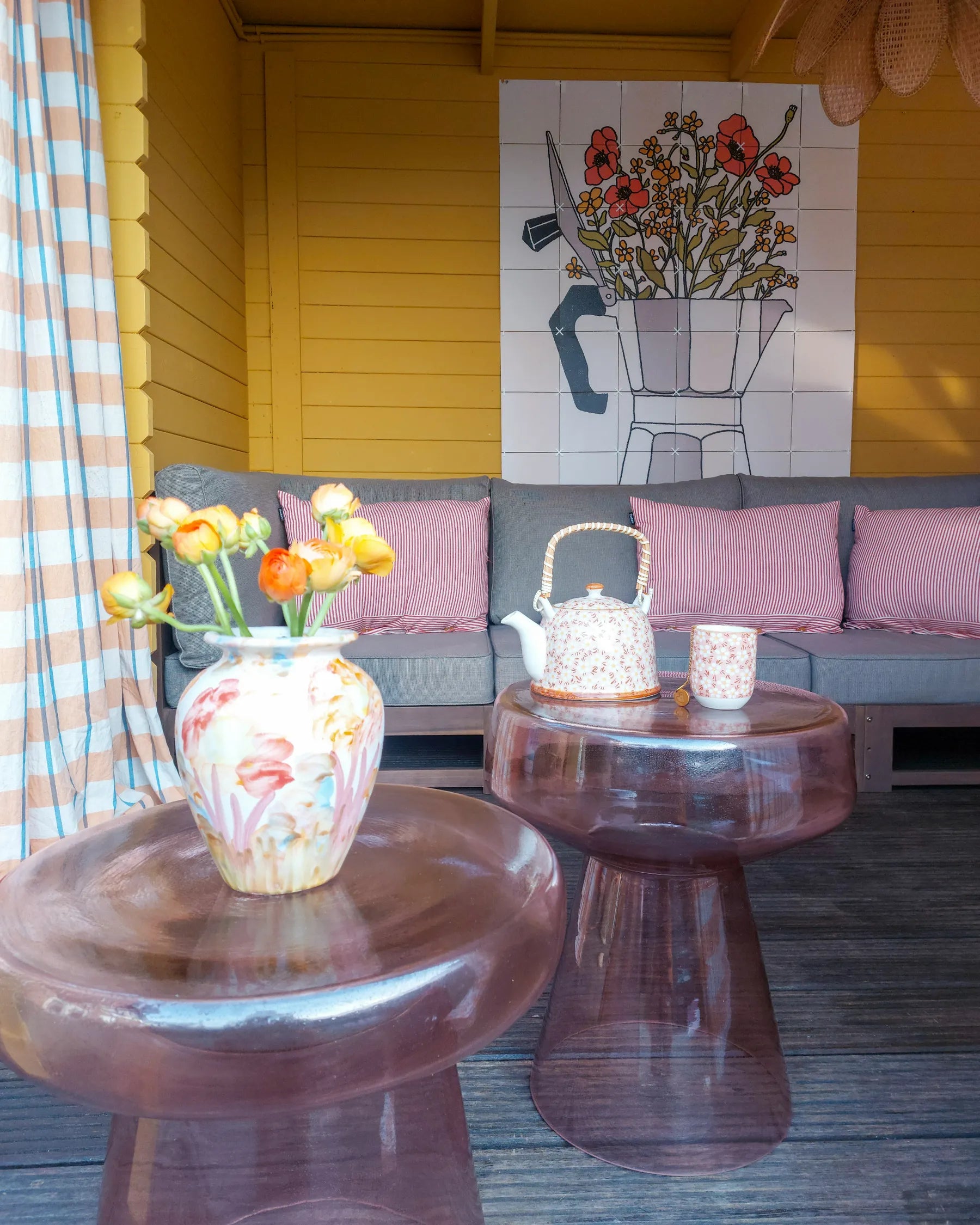 Set of 2 Side Tables LAGUNA/CALDERA Glass Red