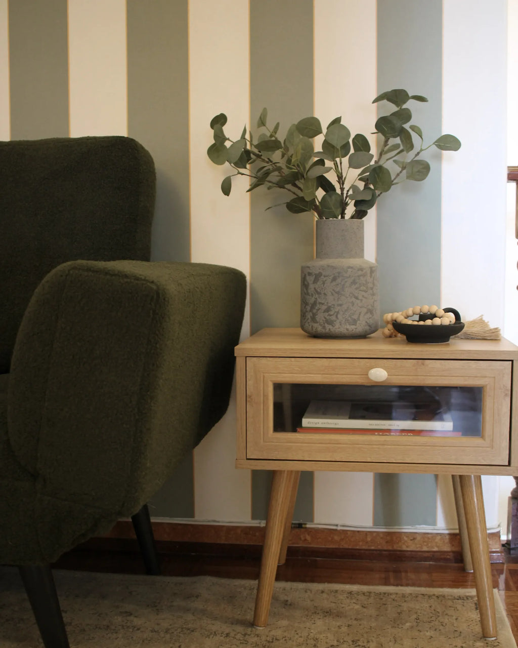 1 Drawer Bedside Table ALBANY Light Brown