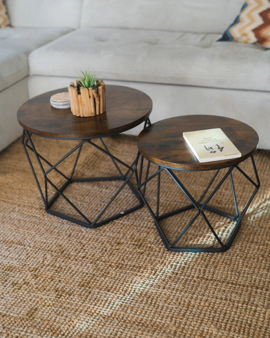 Set of 2 Coffee Tables BRUNI Brown/ Black