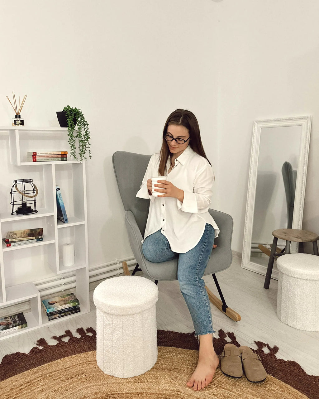 Rocking Chair ARSET Corduroy Light Blue