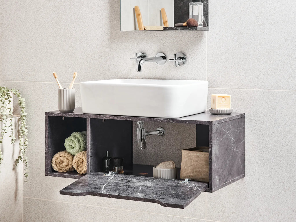 Wall Mounted Vanity Unit CASCAVEL 80 cm Black Marble
