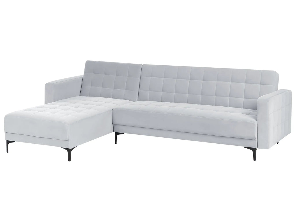 Modular Corner Sofa Bed 4 Seater ABERDEEN Velvet Light Grey Right Hand
