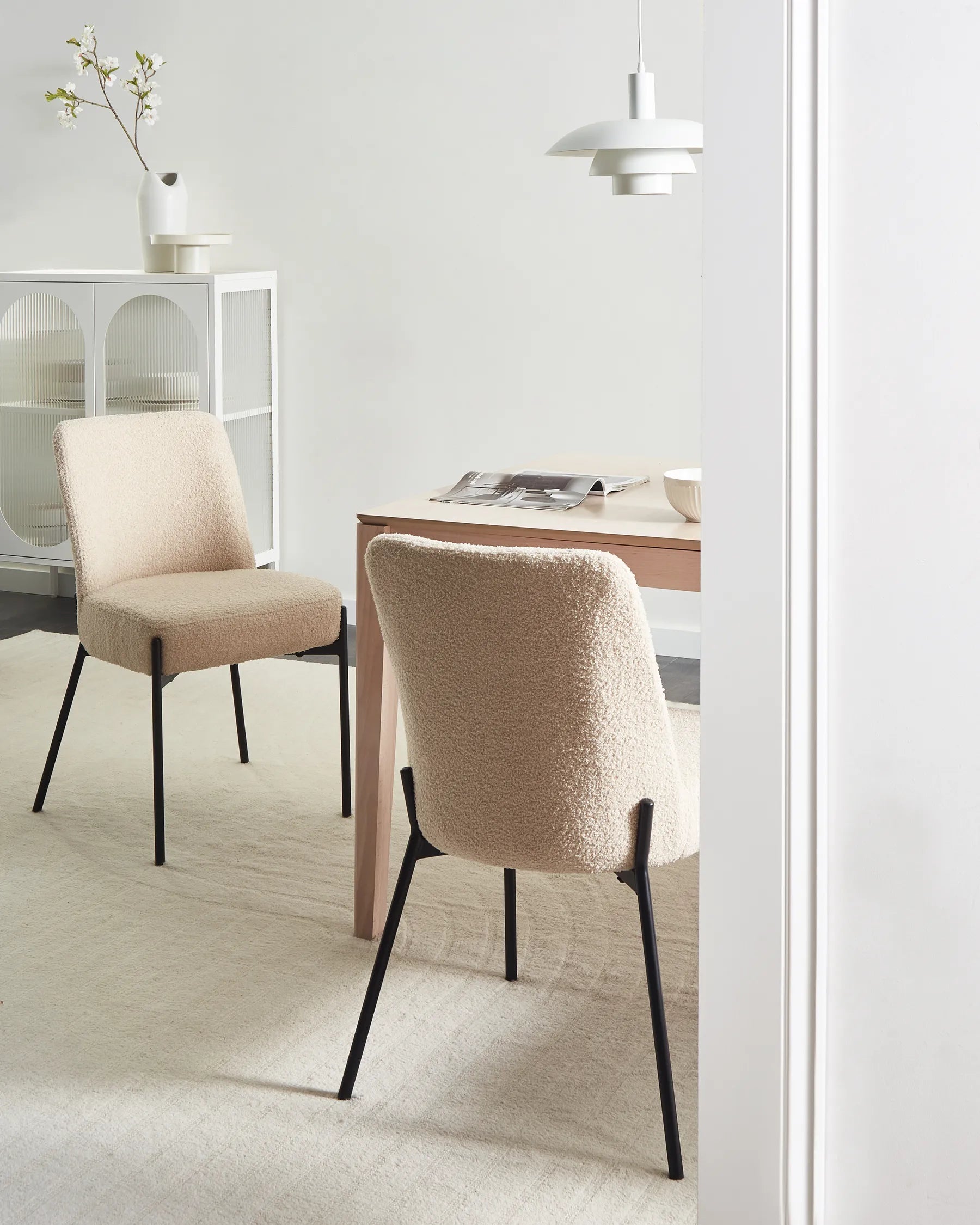 Set of 2 Chairs Boucle Light Beige