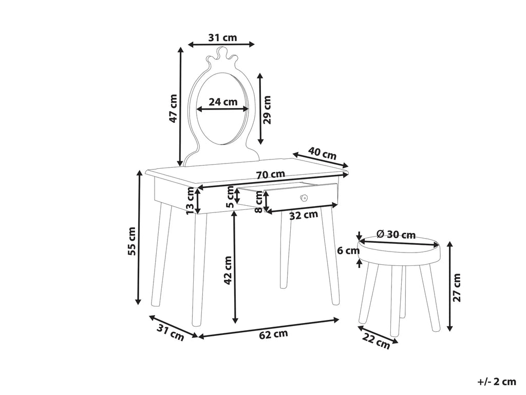 Kids Vanity Table with Stool MARGIE Pink