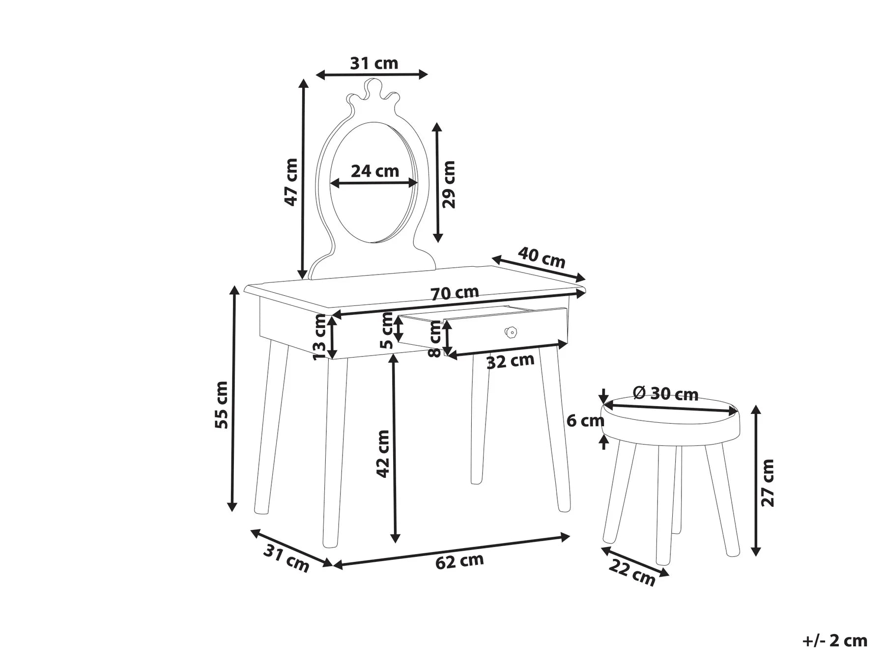 Kids Vanity Table with Stool MARGIE Pink