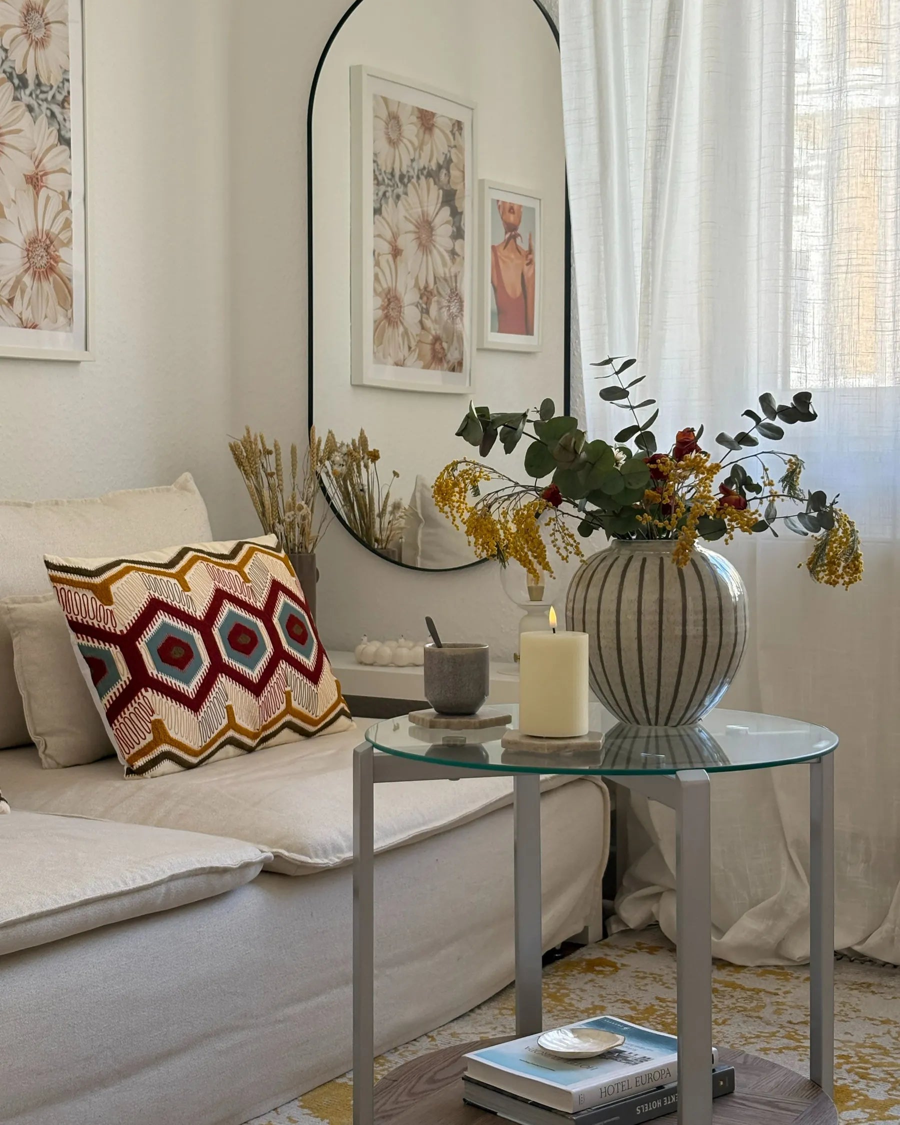 Side Table LOVELL Tempered Glass Silver