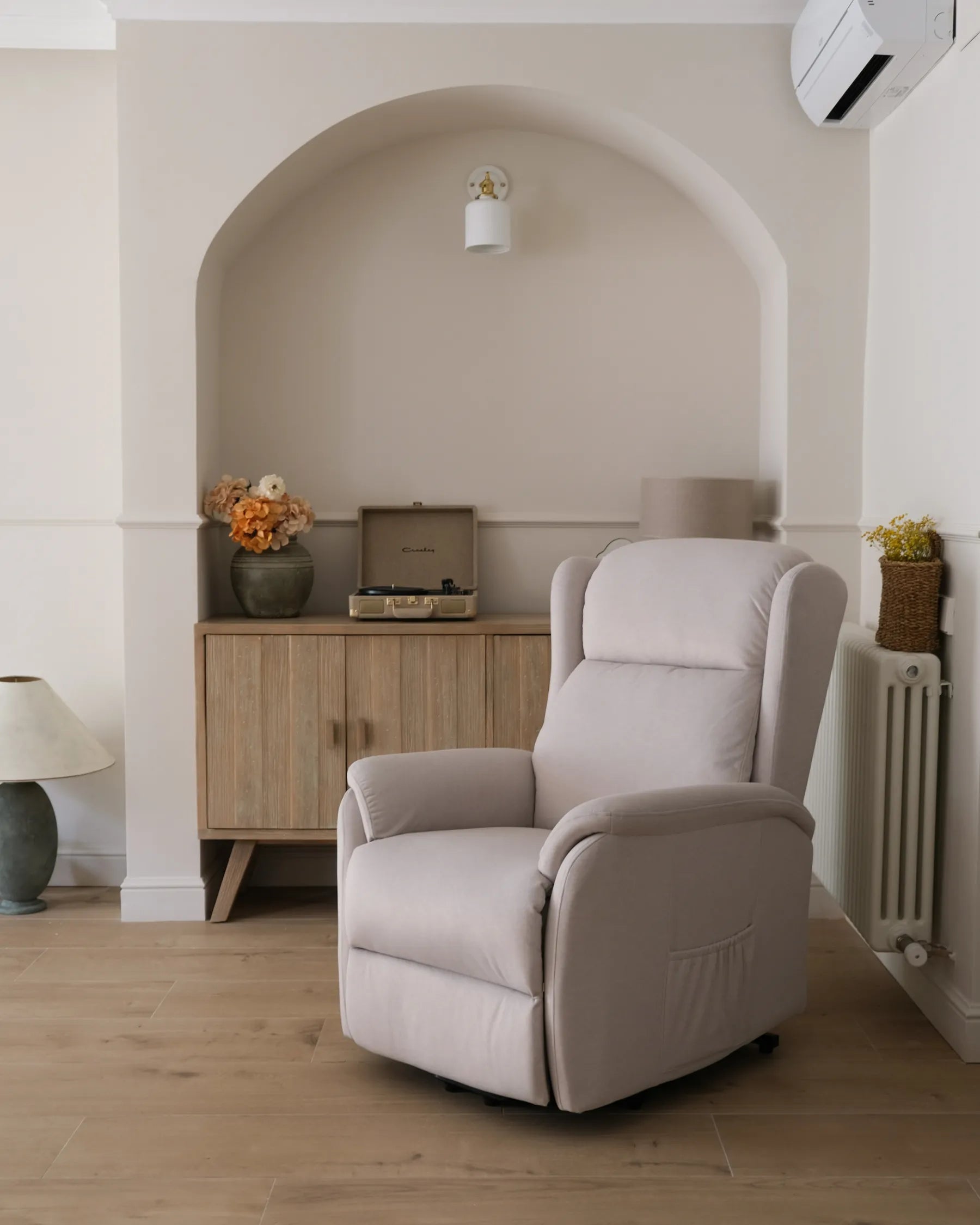 Electric Recliner Chair ELEGY With Footrest Fabric Light Beige