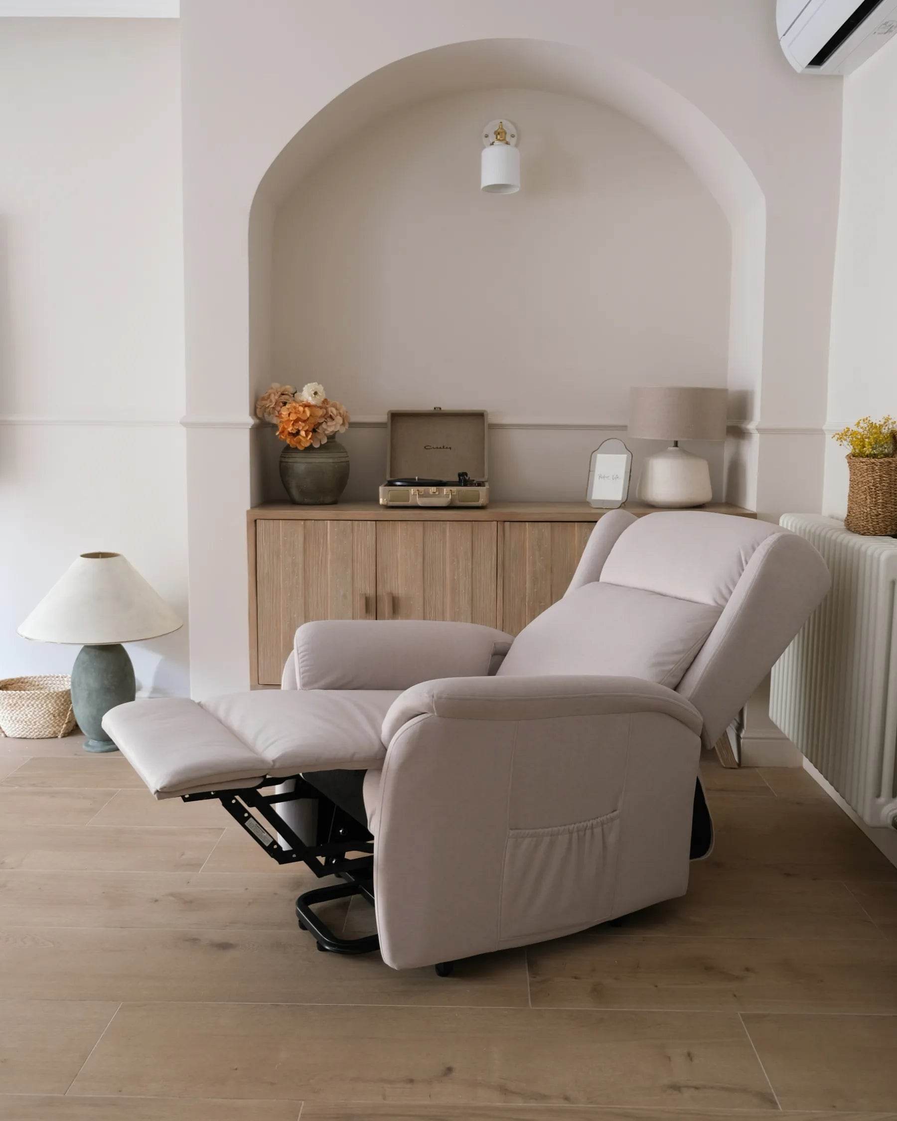 Electric Recliner Chair ELEGY With Footrest Fabric Light Beige