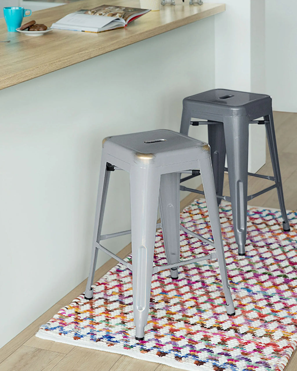 Set of 2 Bar Stools CABRILLO Metal Grey
