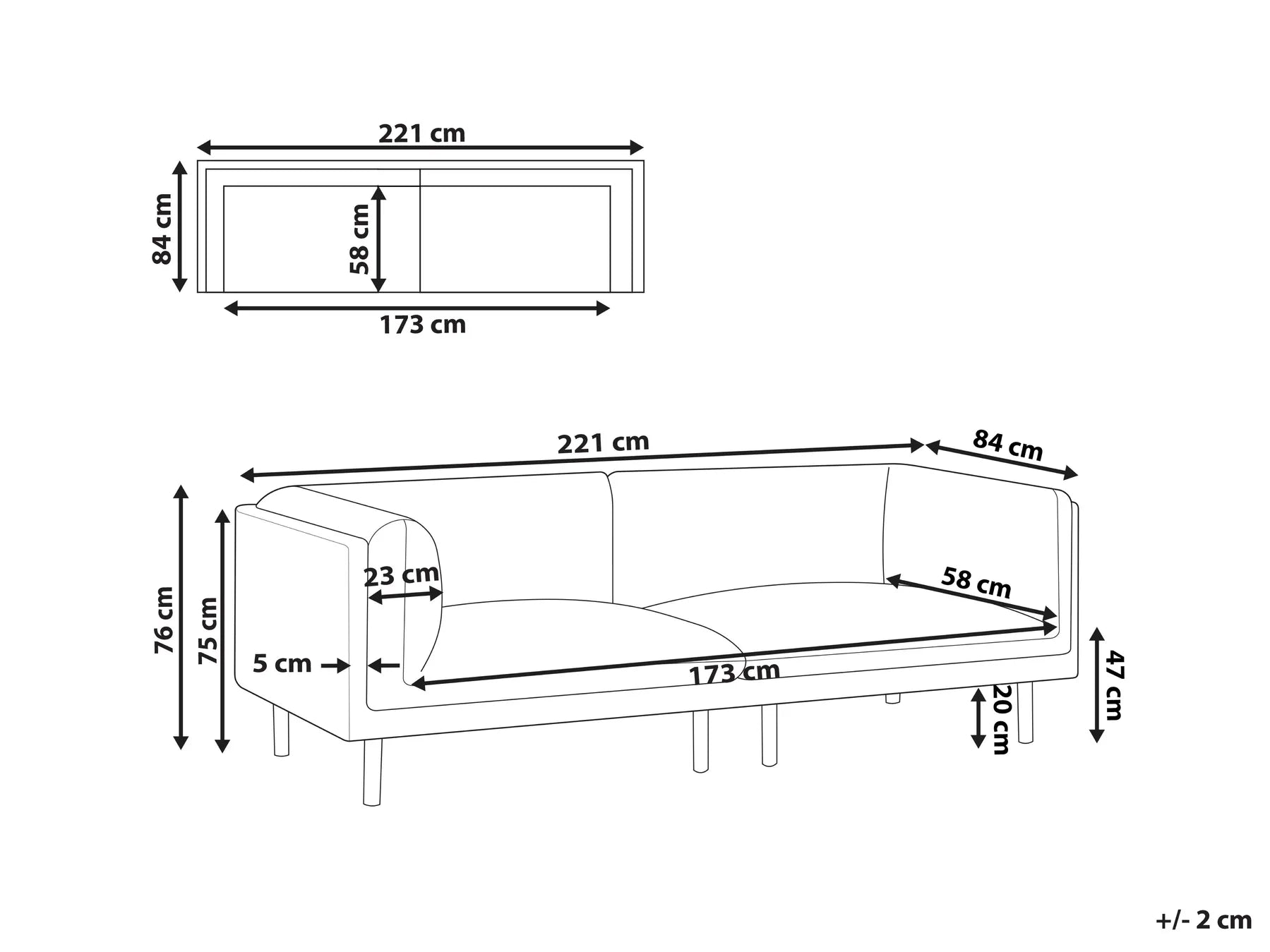 Sofa 3 Seater VORGOD Fabric Light Beige