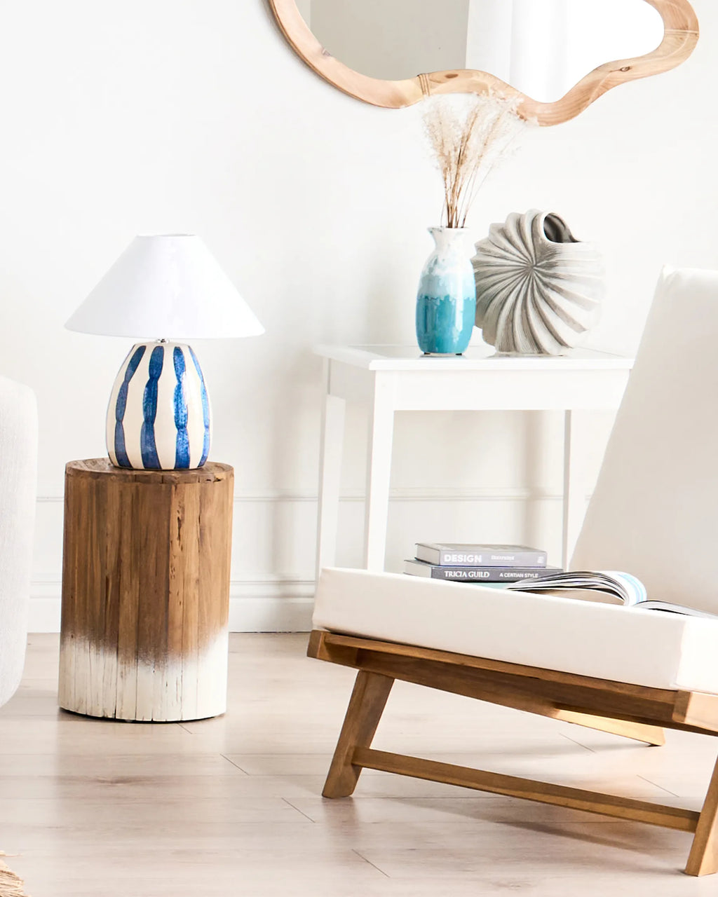 Side Table MOVAS Teak Wood Brown/ White