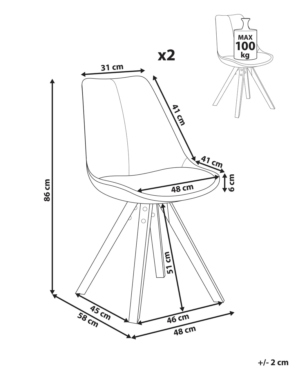 Set of 2 Dining Chairs Fabric Light Brown