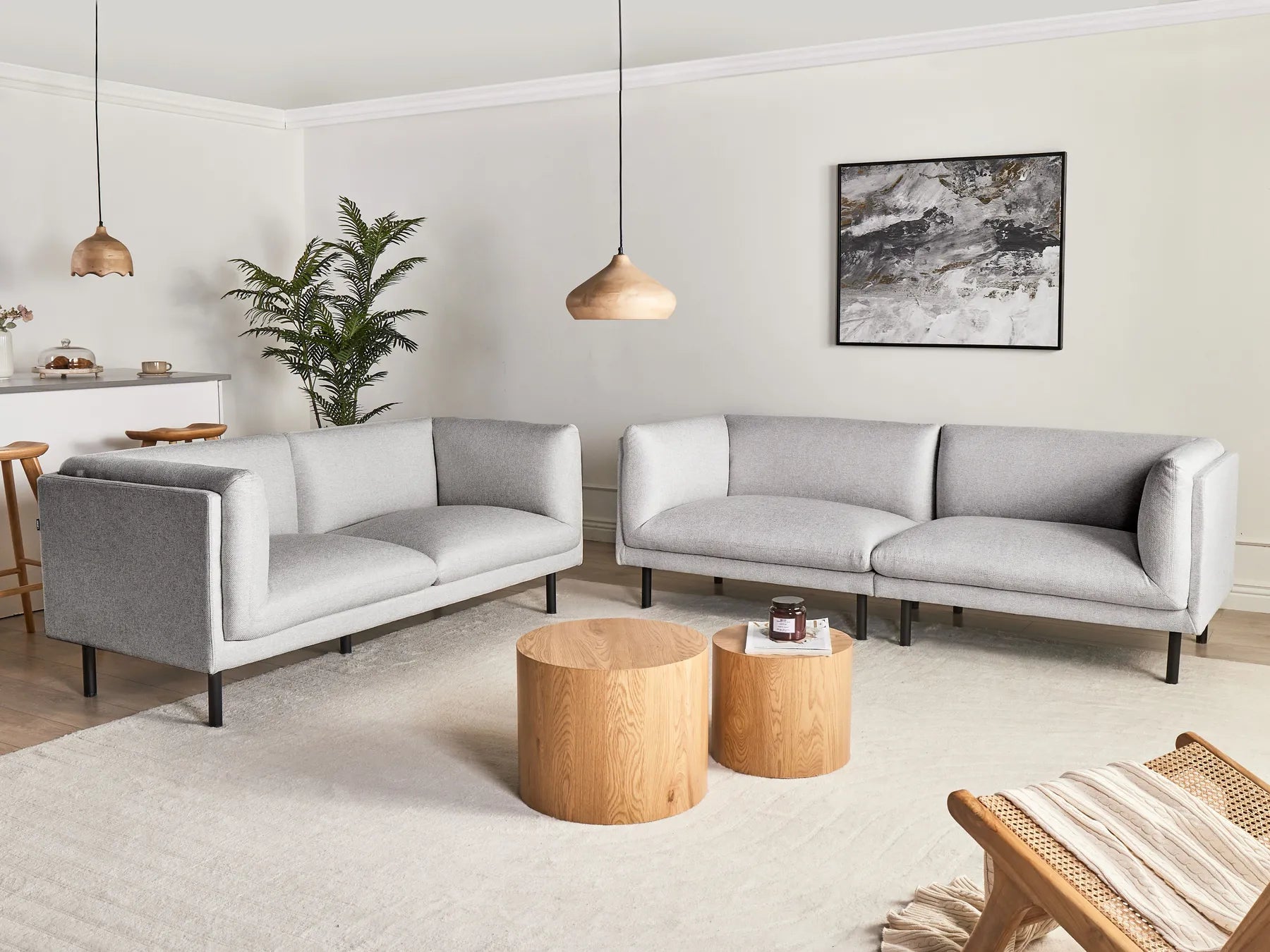 Sofa 2 Seater VORGOD Fabric Light Grey