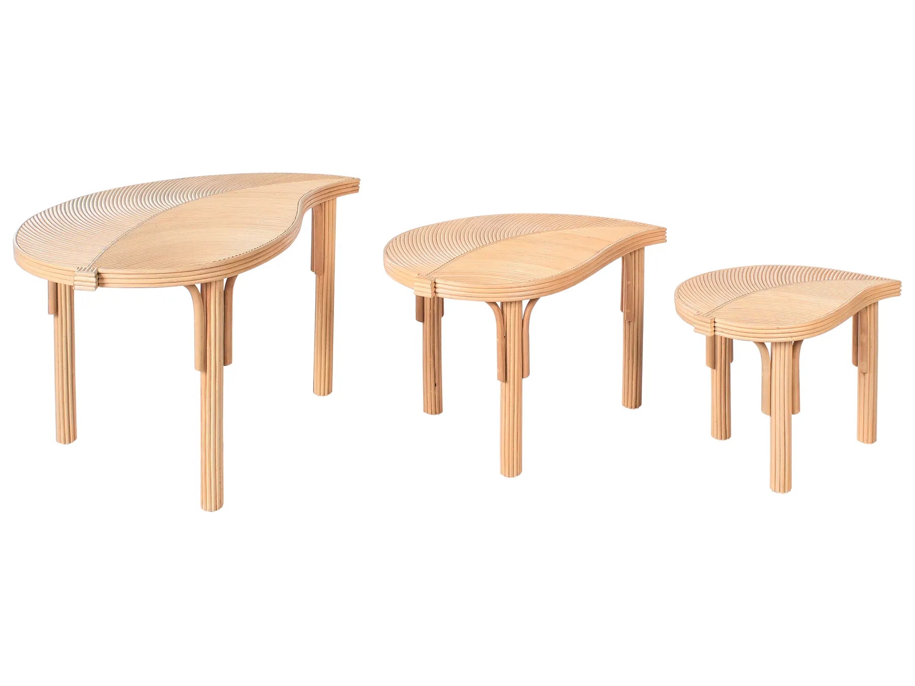 Set of 3 Coffee Tables PARALIA Rattan Natural