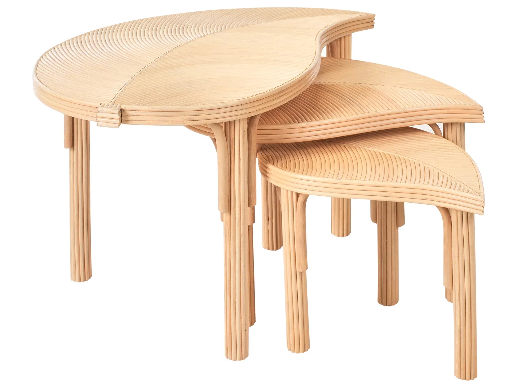 Set of 3 Coffee Tables PARALIA Rattan Natural